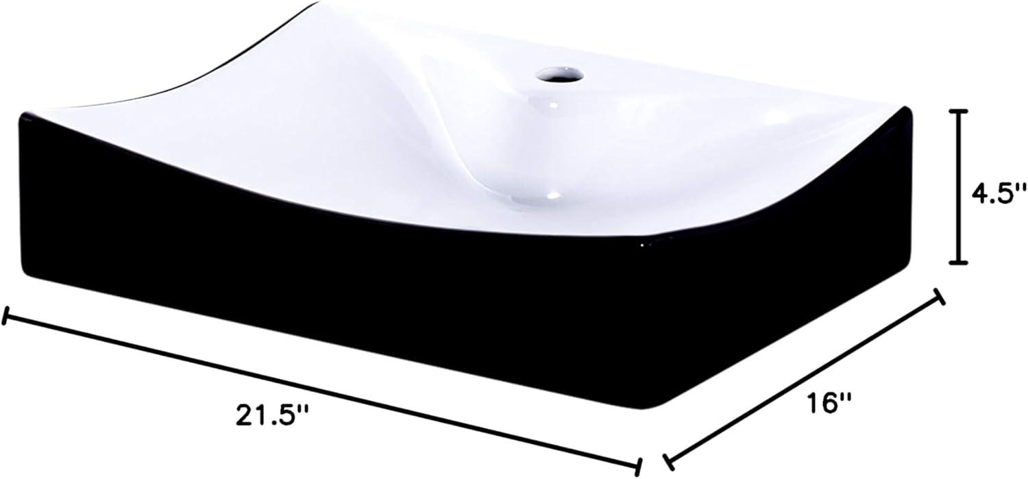 Novatto 15.75'' Glossy Black With White Interior Ceramic Rectangular Bathroom Sink