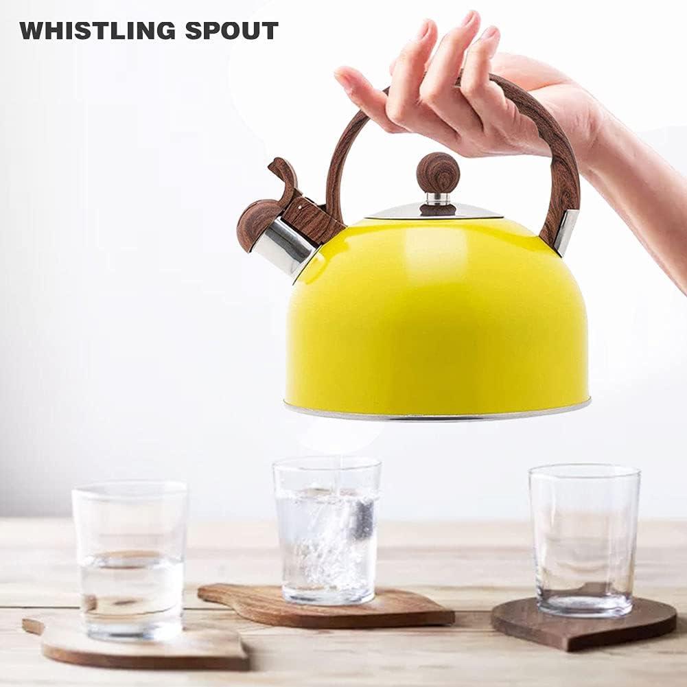 Venoly 2.5 Liter Whistling Tea Kettle - Modern Stainless Steel Whistling Tea Pot for Stovetop Hot Water Boiler with Cool Grip Ergonomic Handle (Lemon Yellow, 2.5 Quarts/Liters)