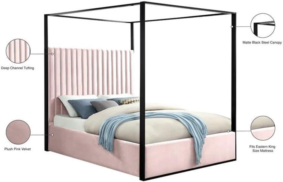 Meridian Furniture Jax Solid Wood and Velvet King Bed in Pink