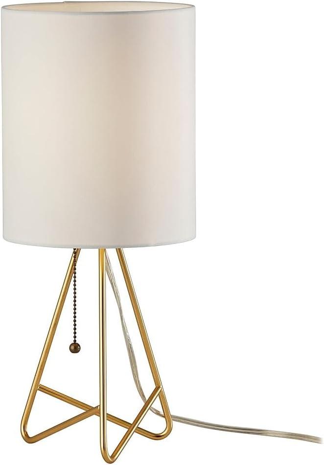 Antique Brass Tripod Table Lamp with White Fabric Shade