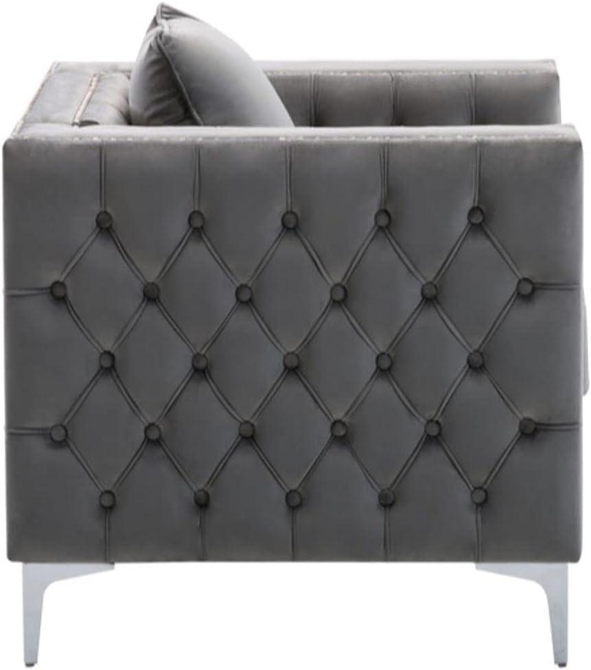 Gray Velvet Handcrafted Tufted Accent Chair