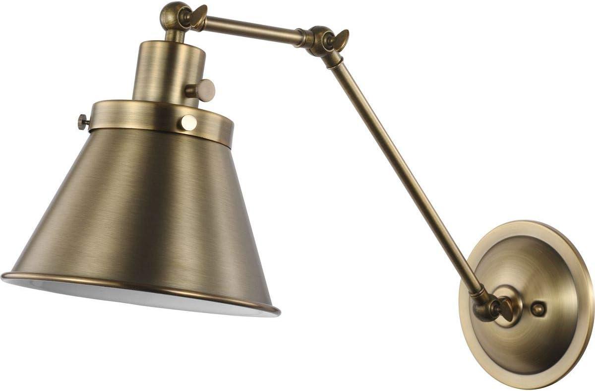 Progress Lighting Hinton 1-Light Swing Arm Wall Bracket, Vintage Brass, Metal Shade