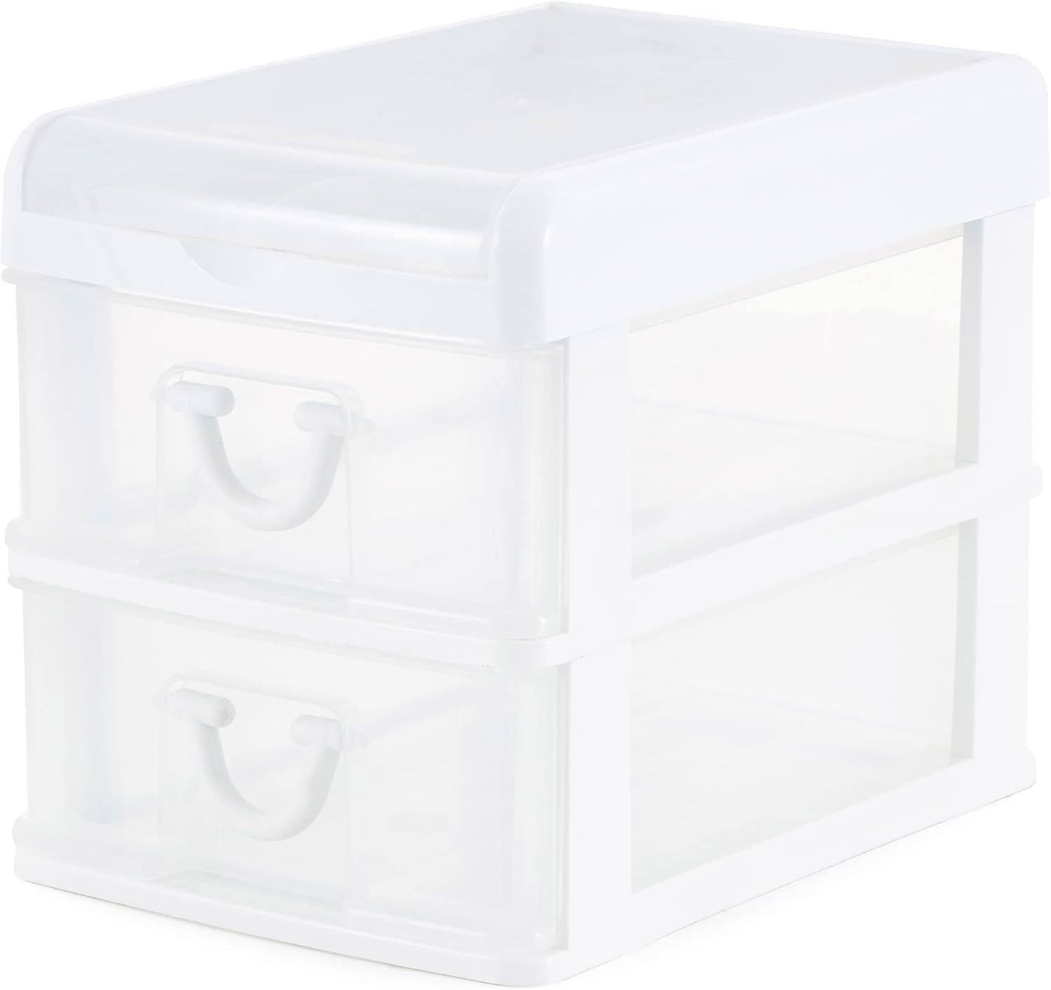 White Clear Plastic 2-Drawer Desk Organizer with Flip Top