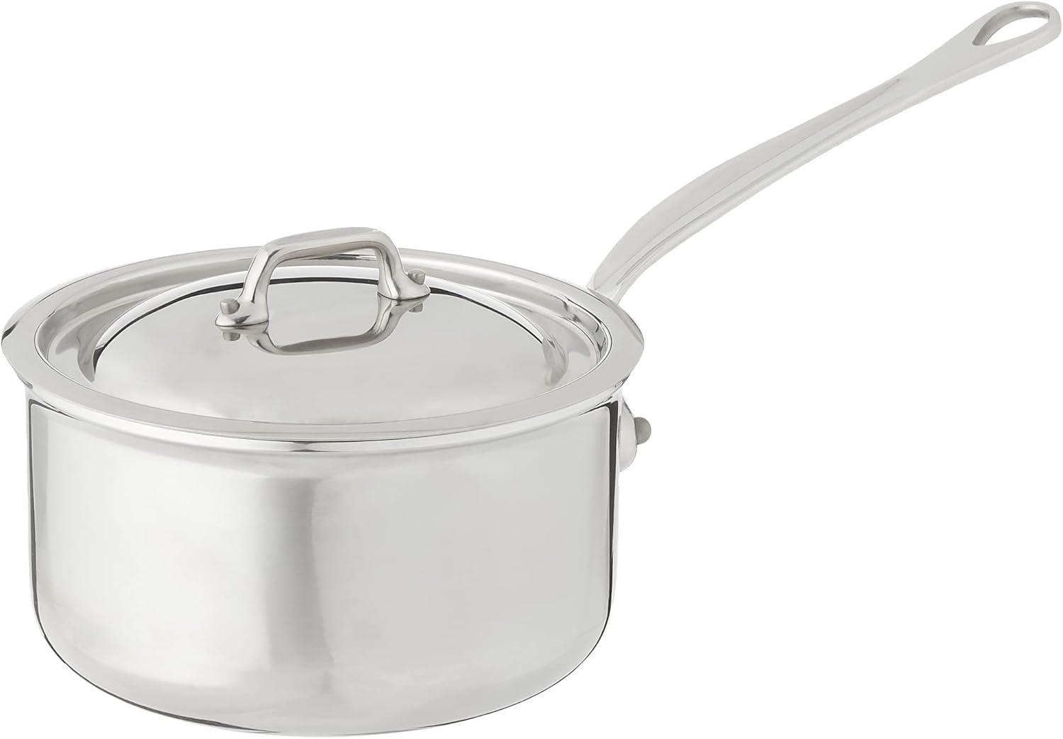 Mauviel M'COOK 5-Ply Sauce Pan With Lid, Cast Stainless Steel Handle, 1.8-Qt