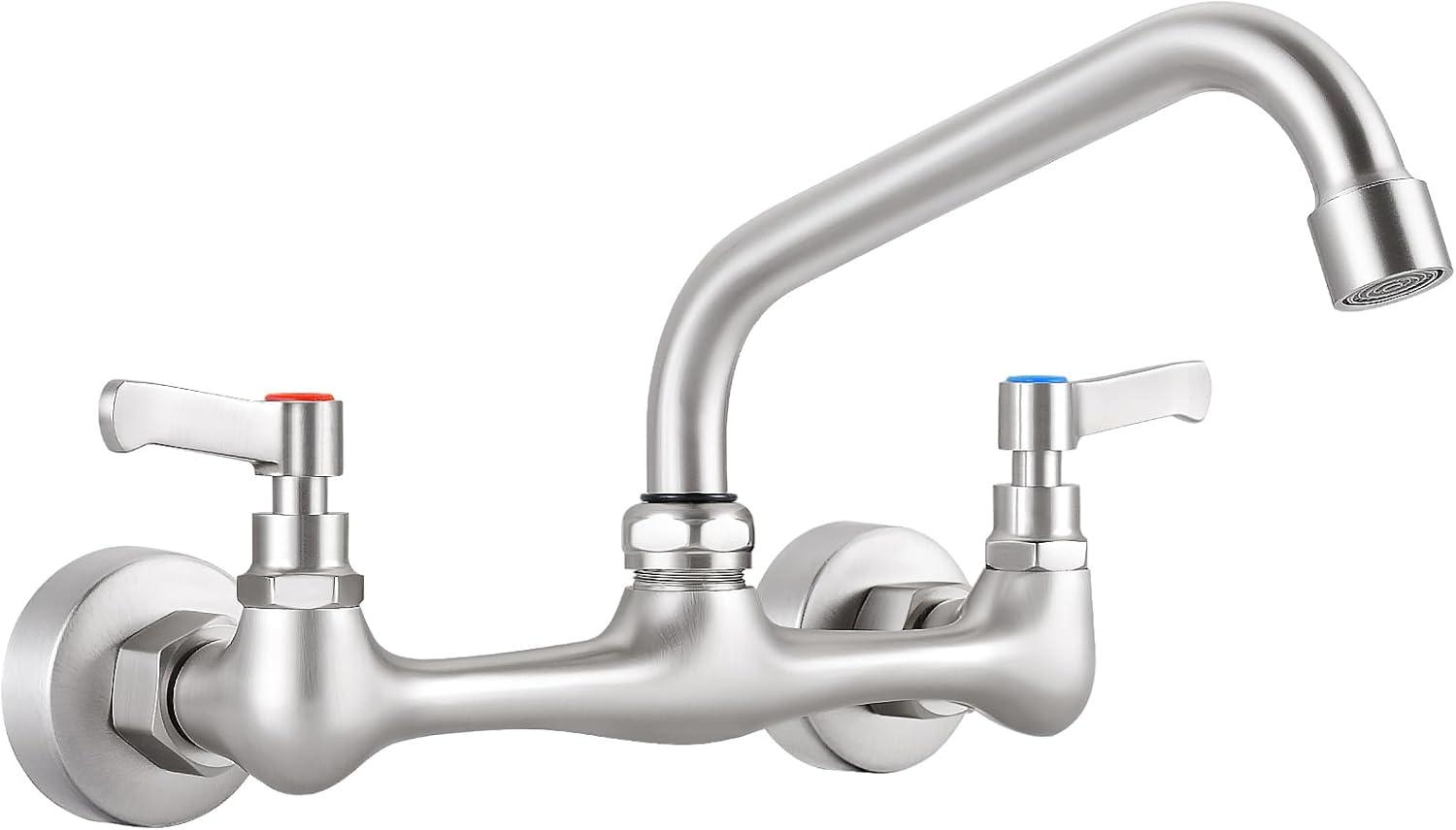 Brushed Nickel 8-Inch Double Handle Wall Mount Faucet