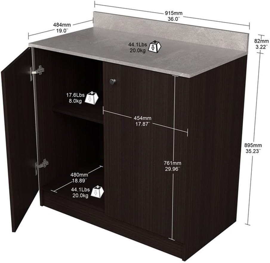 Inval Ambrossia 2-Shelf Breakroom Base Cabinet (36" x 34" x 20"), Espresso/Stone