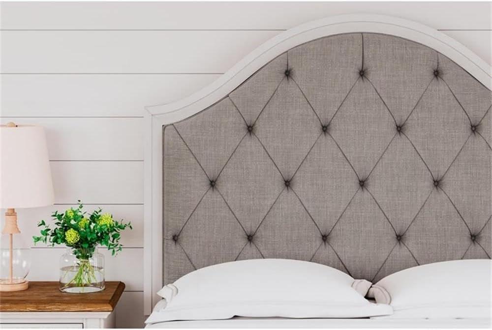 Queen Upholstered Tufted Brown and White Wood Headboard