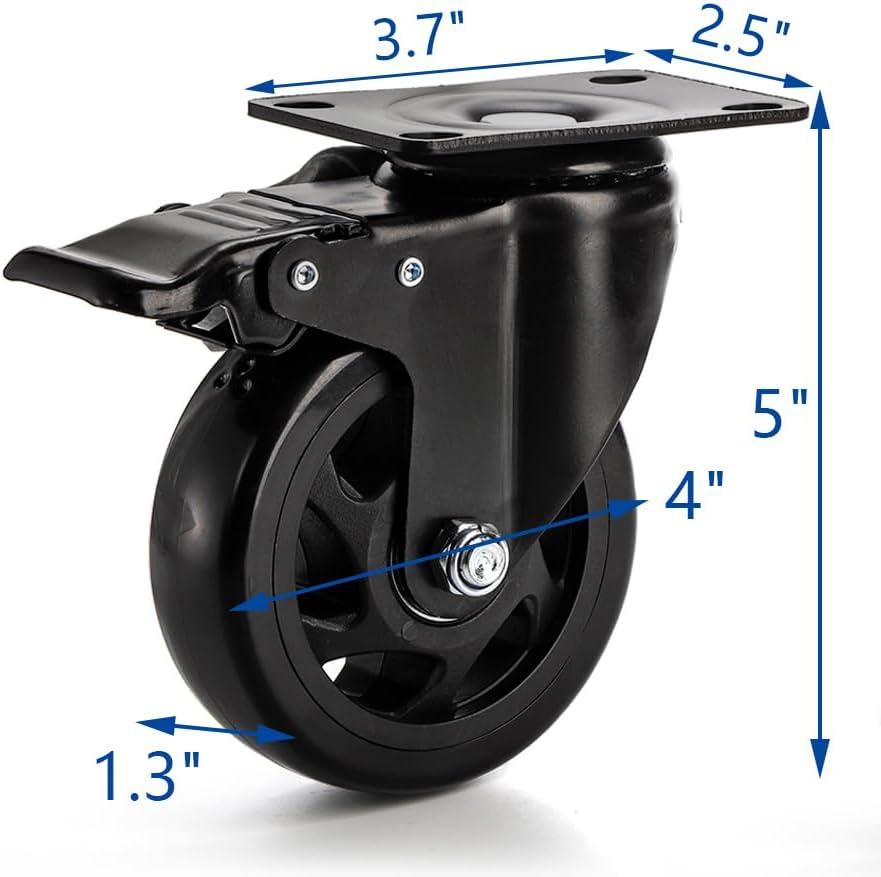 Heavy Duty 4-Inch Black PVC Swivel Caster Wheels with Brakes