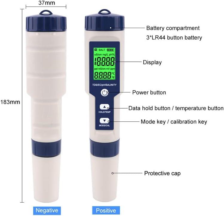 5 in 1 PH Meter Gomass 0.01 High Accuracy ph Tester Digital for Water TDS/EC/Salt/Temp/PH Pen, PPM Meter Water Tester Drinking Water, Hydroponics, Plants, Aquarium and Pool