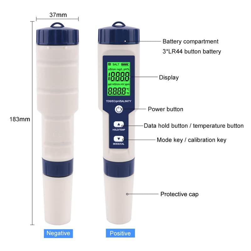 5 in 1 PH Meter Gomass 0.01 High Accuracy ph Tester Digital for Water TDS/EC/Salt/Temp/PH Pen, PPM Meter Water Tester Drinking Water, Hydroponics, Plants, Aquarium and Pool