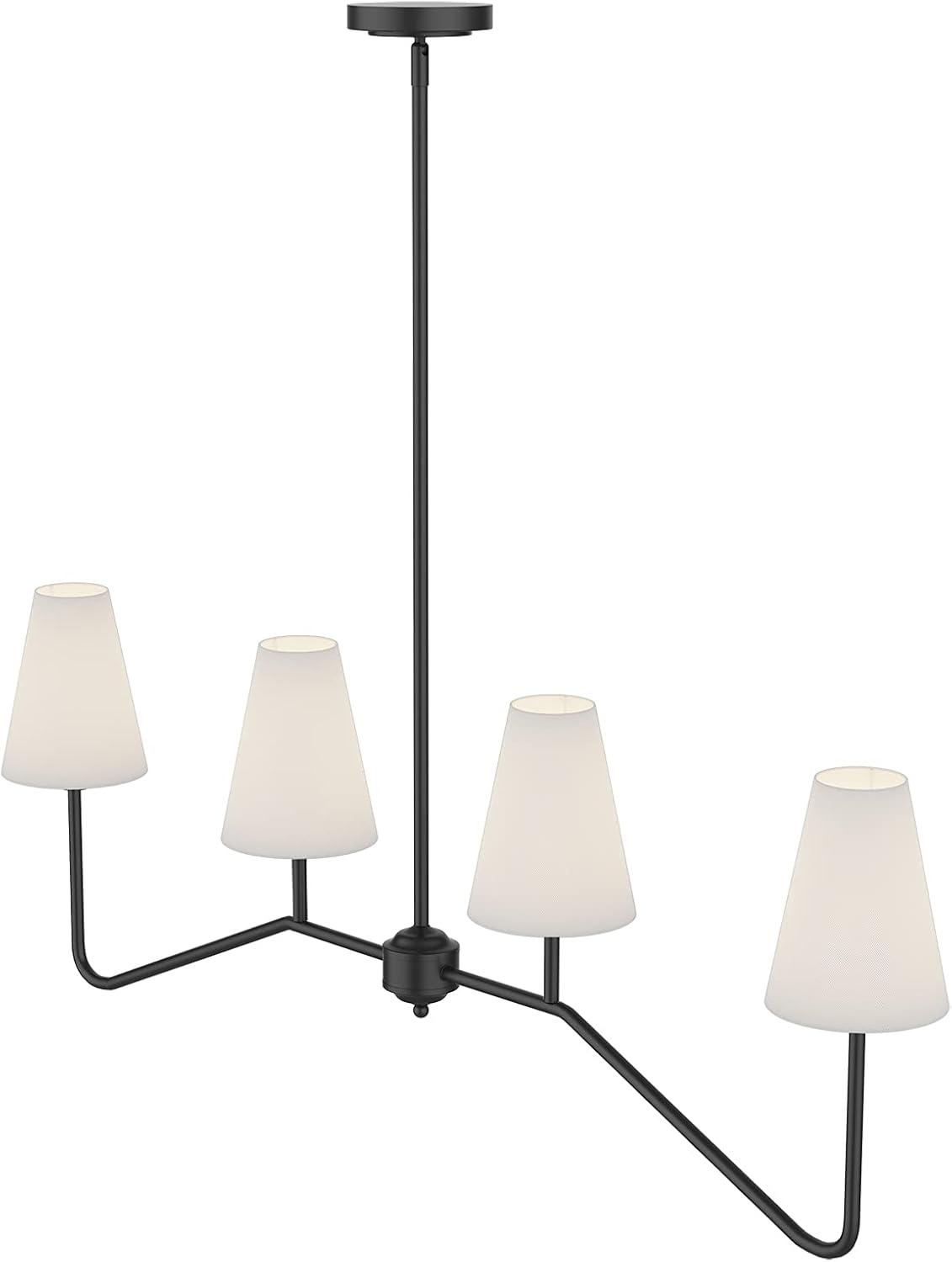 NING;47" W 4-Light Linear Kitchen Island Lighting Fixture Classic Chandeliers Matt Black with White Linen Shades for Dining Room,E12,160W;