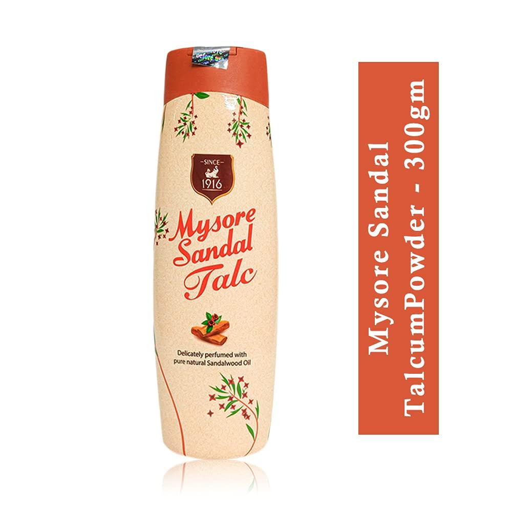 Mysore Sandal Talcum Powder 300g Powder By KSDL, 10.5 Ounces - 100% Pure Sandalwood Oil - No Harsh Chemicals (Pack of 1 - (1 X 300 Grams))