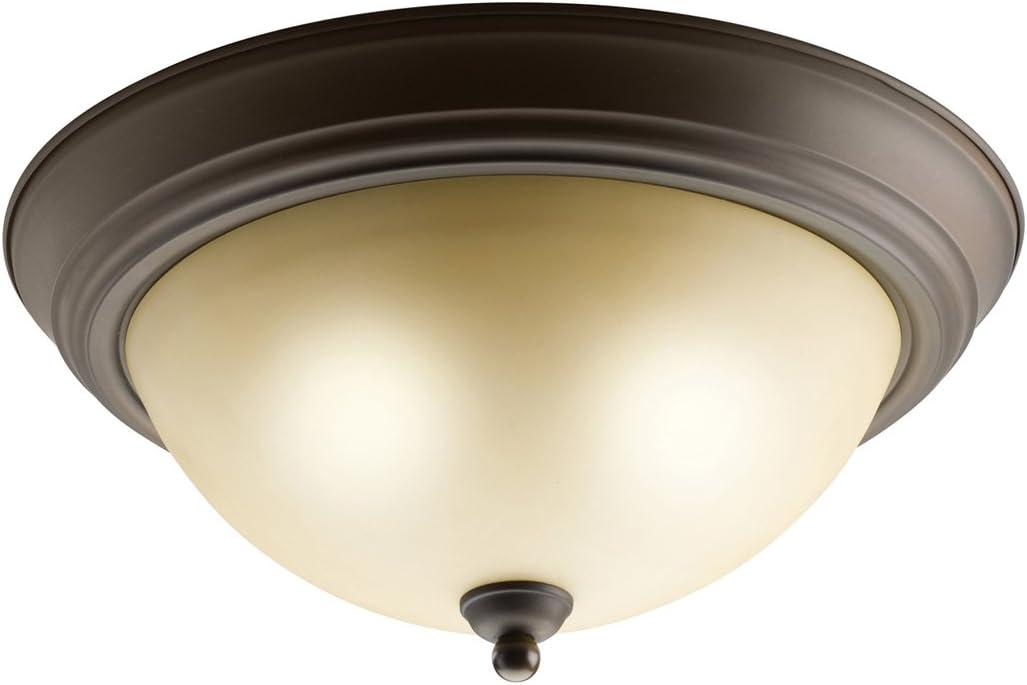 Olde Bronze 2-Light Flush Mount with Etched Glass Shade