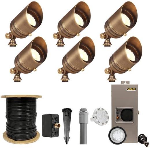 VOLT Brass 6-Pack LED Outdoor Spotlight Kit with Transformer