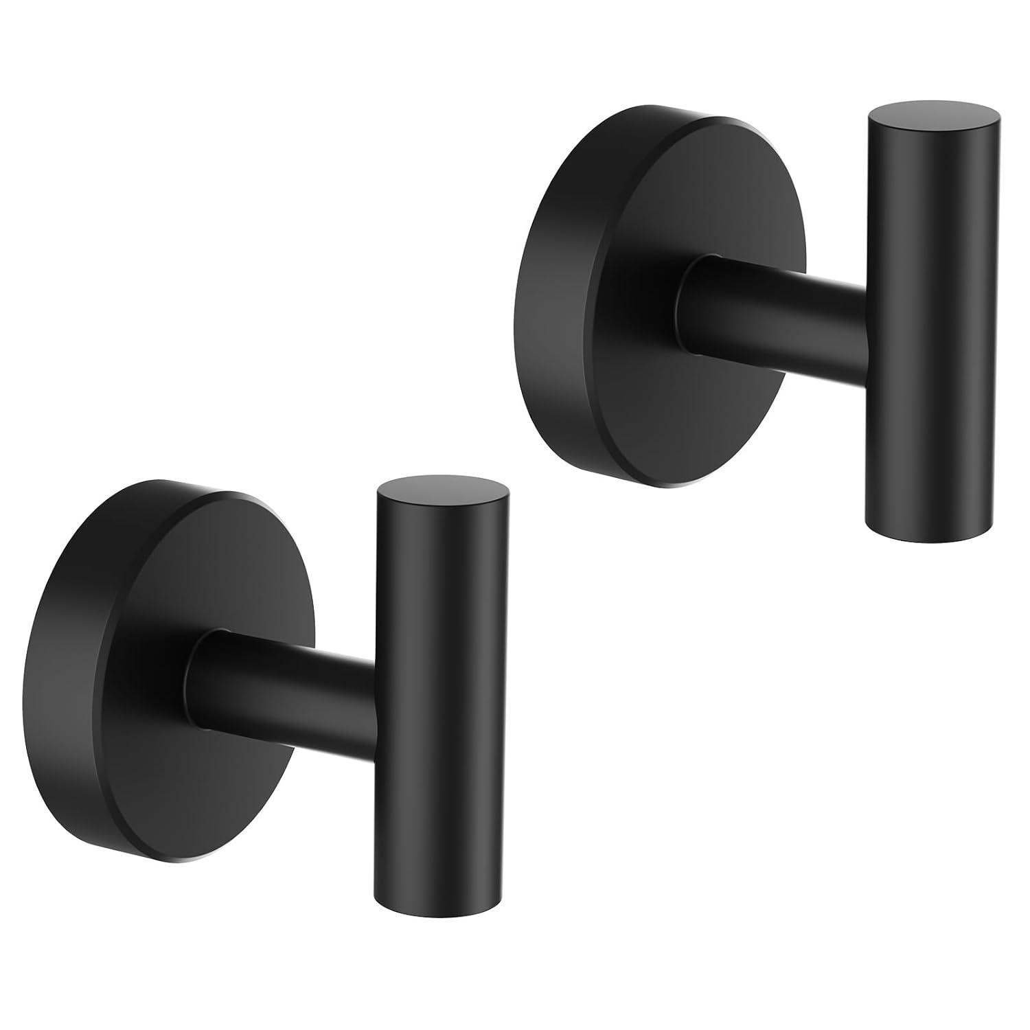 Fyrome 2 Pack Matte Bath Robe Towel Hooks for Bathroom Kitchen, Stainless Steel Hanging Wall Hooks- Black