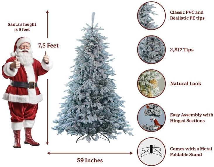 King Of Christmas Snow Flocked Hinged Artificial Christmas Tree Unlit Queen Flock Xmas Tree