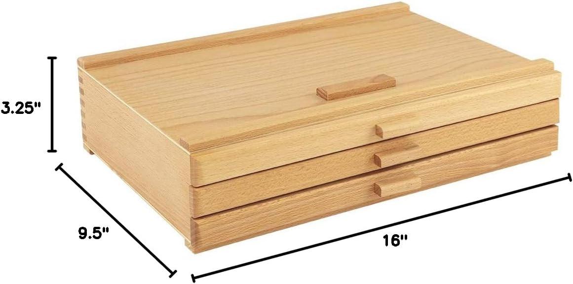 Natural Birch 3-Drawer Art Supply Storage Box with Foam Lining