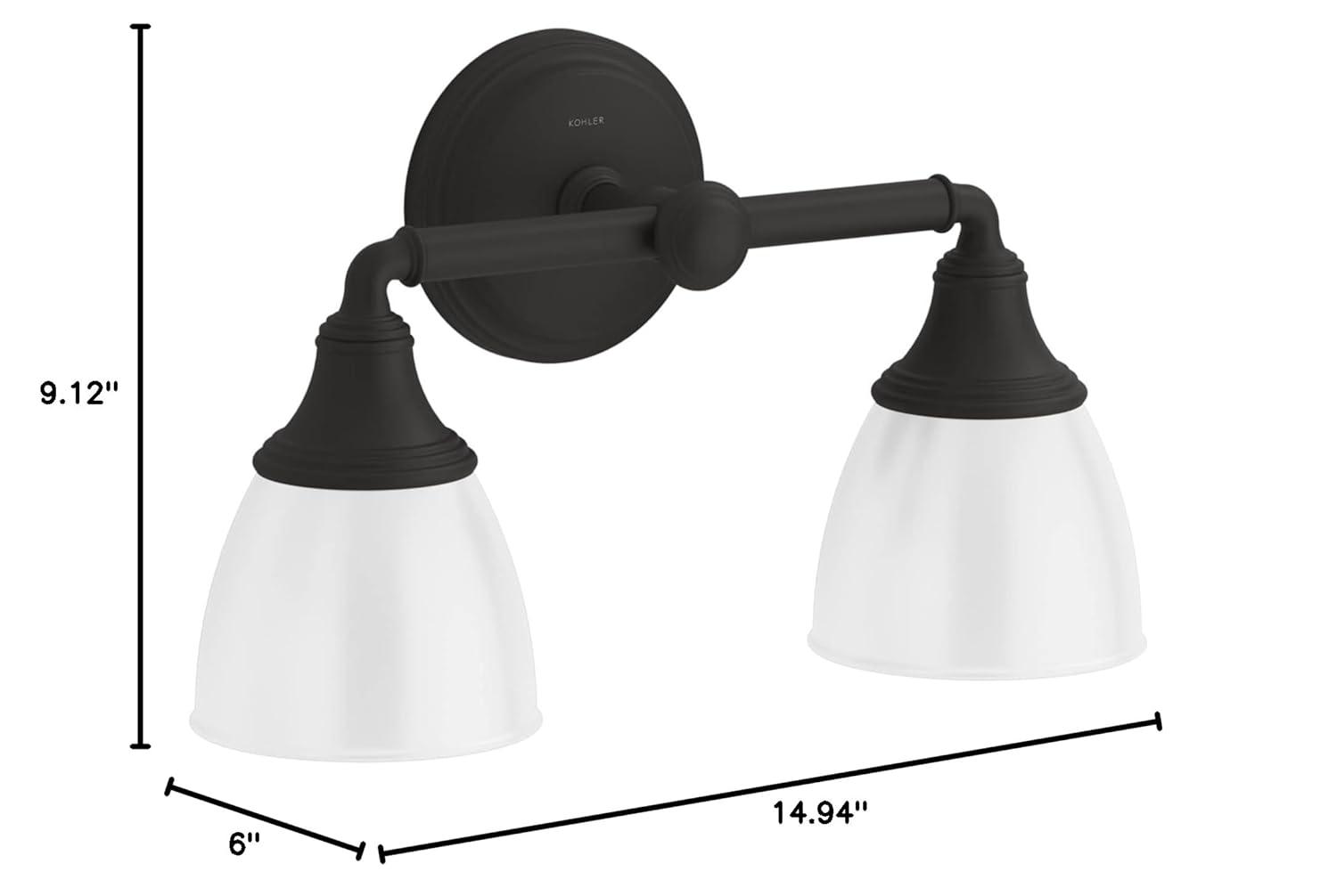 Kohler Devonshire Bathroom Vanity Light Fixture, Wall Sconce Lighting, Position Facing Up or Down, UL Listed, 2 Light, Matte Black