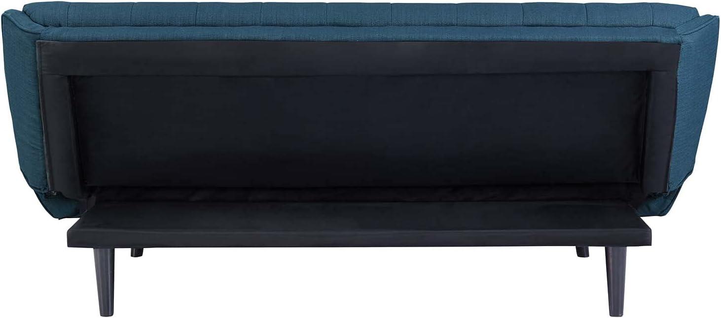 Mid-Century Modern Black Wood and Azure Fabric Tufted Sleeper Sofa