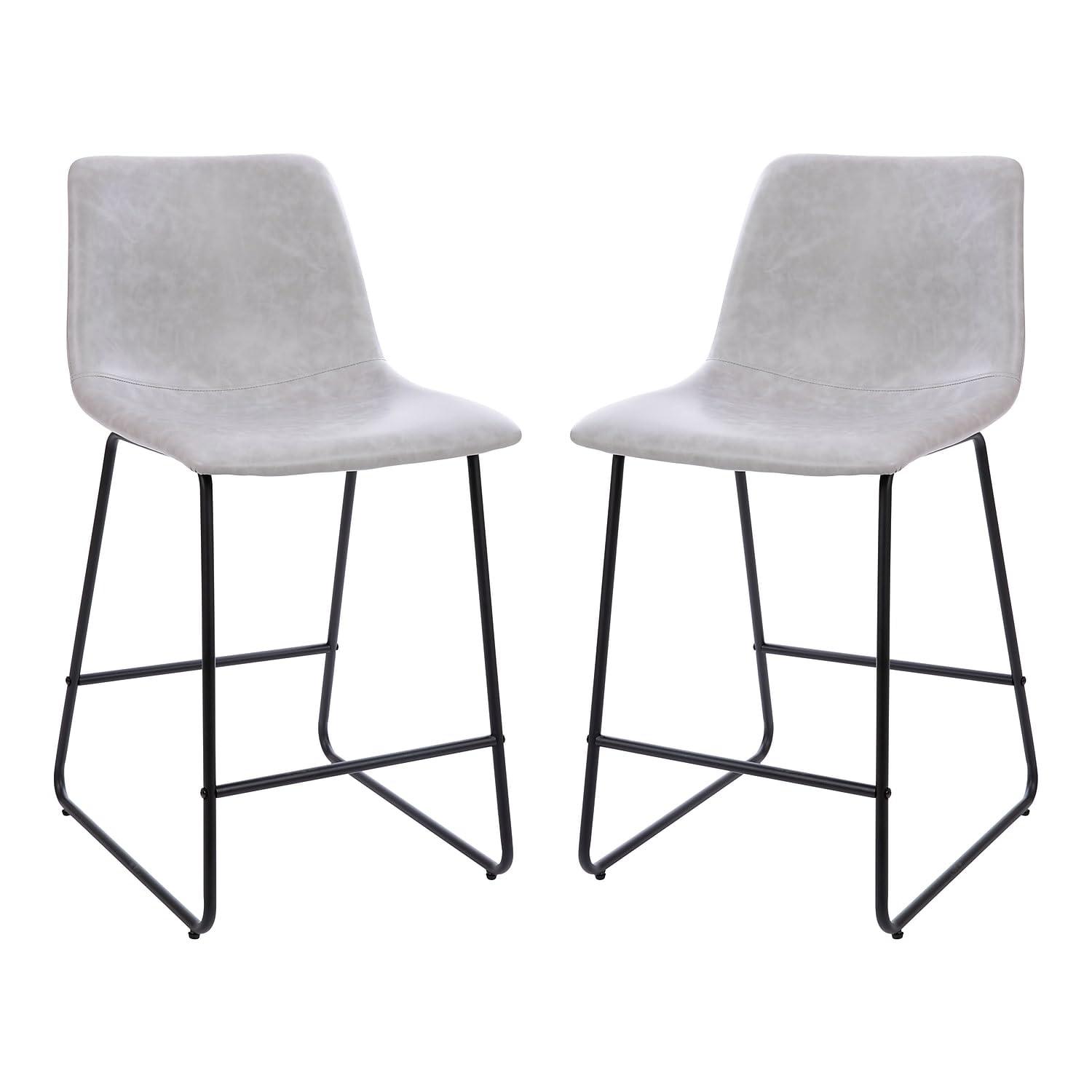 Flash Furniture Reagan 24 inch LeatherSoft Counter Height Barstools in Light Gray, Set of 2
