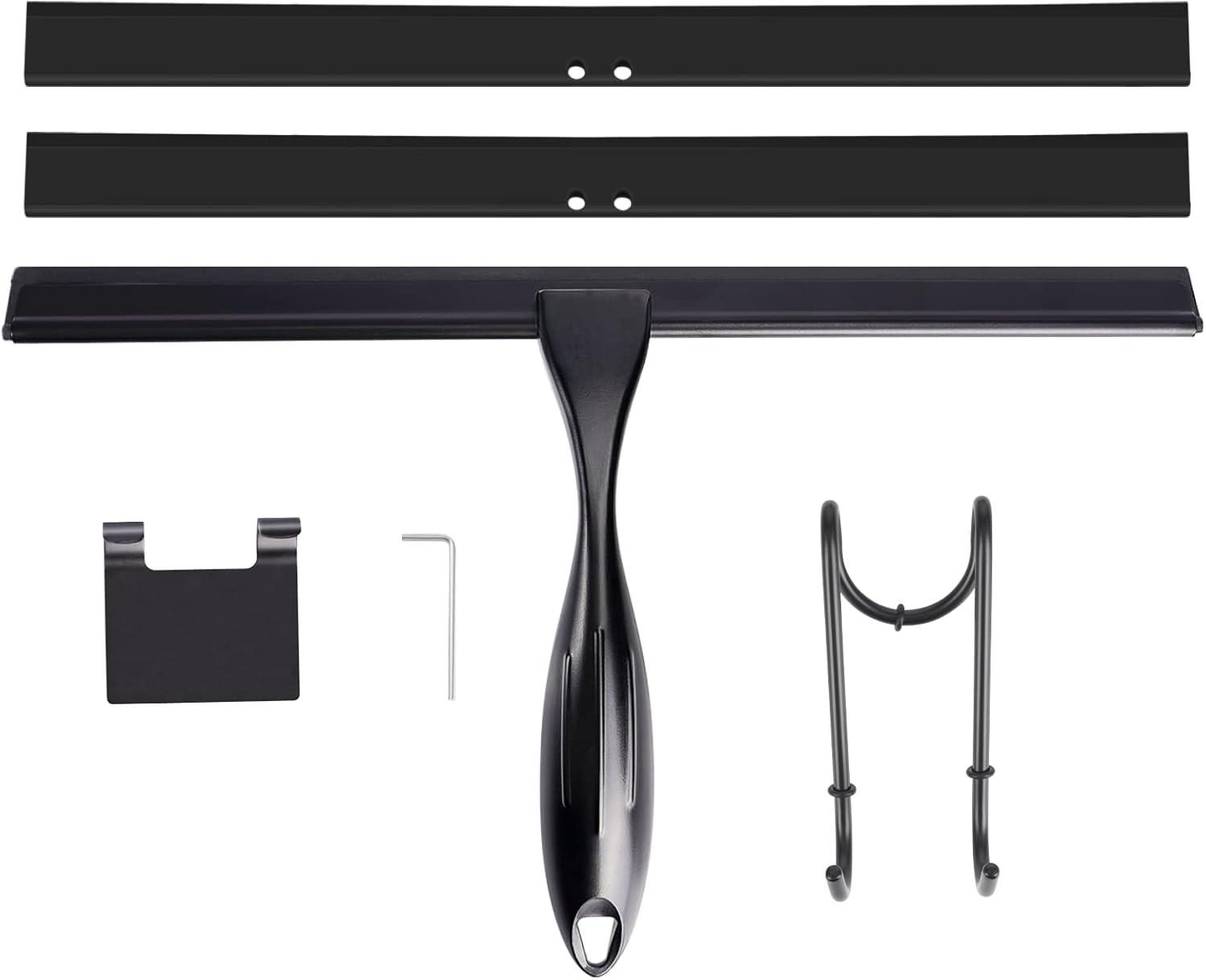 14'' Shower Squeegee, TOOVEM Squeegee for Shower Glass Door for Glass Doors, Windows, Bathroom, Car Windshield, Black