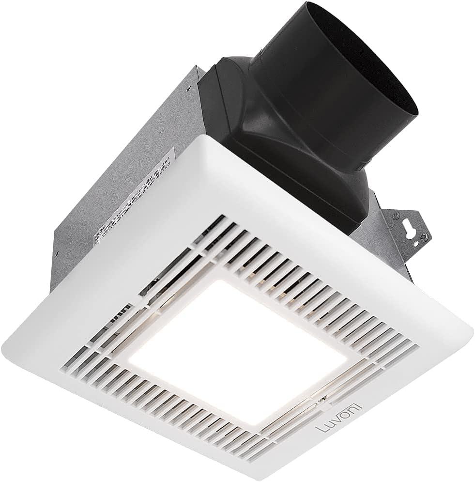 Maxxima 80 CFM Bathroom Exhaust Fan, 1.5 Sones Quiet Operation, Built-in LED Light, Ceiling Mounted