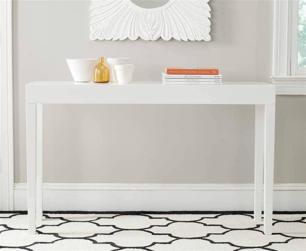 White Wood and Metal Rectangular Console Table with Storage