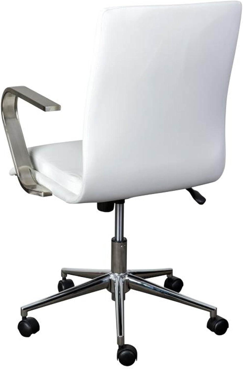 Flash Furniture James Mid-Back Designer Executive LeatherSoft Office Chair with Brushed Chrome Base and Arms, White