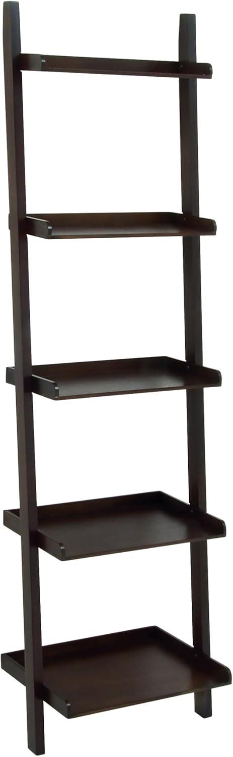 69" Farmhouse Wooden Ladder Shelf Brown - Olivia & May: Traditional Style, 5-Tier Leaning Bookcase, Wood Frame