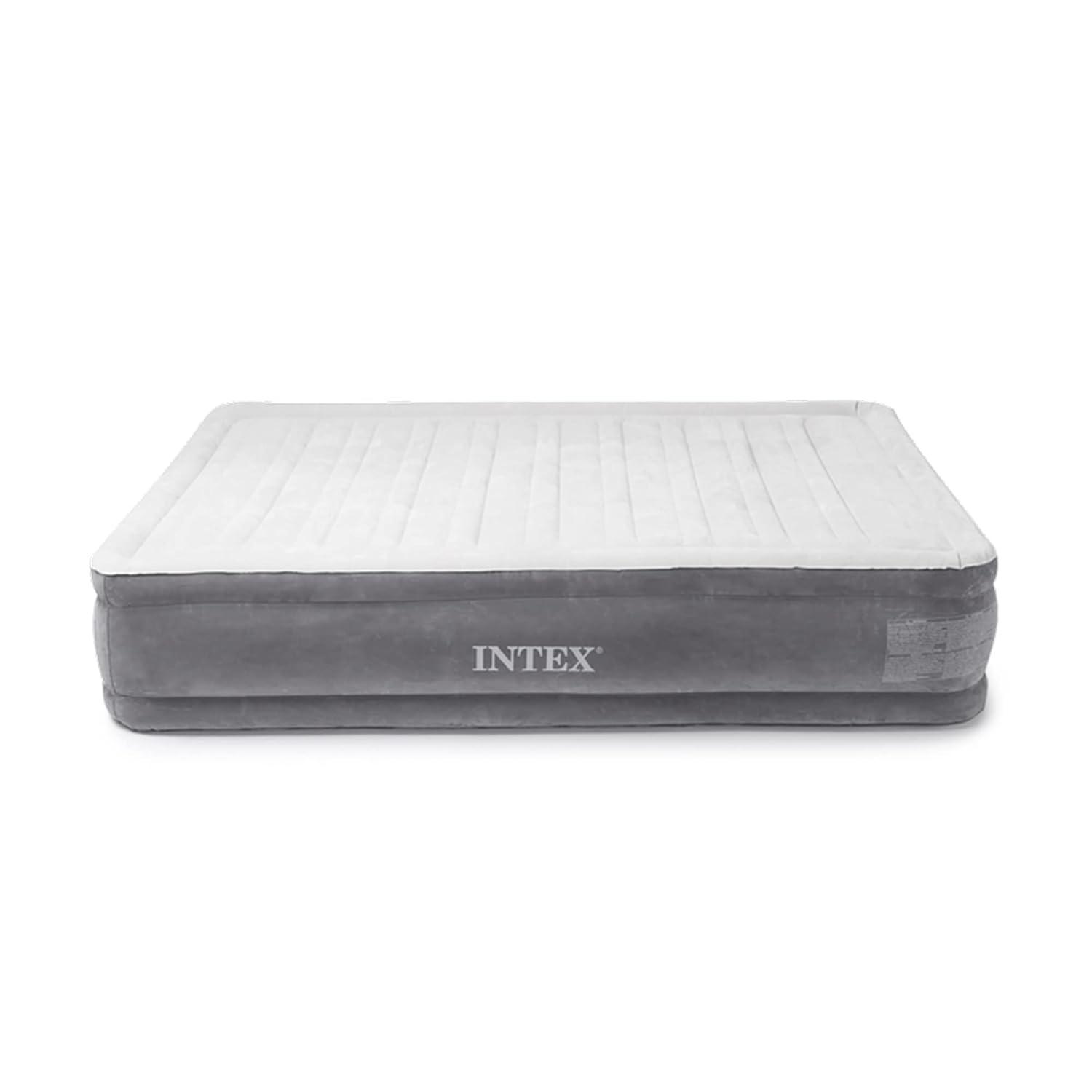 Full Gray and White Inflatable Raised Airbed with Pump