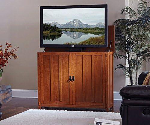 Black Oak TV Lift Cabinet with Metal Handles