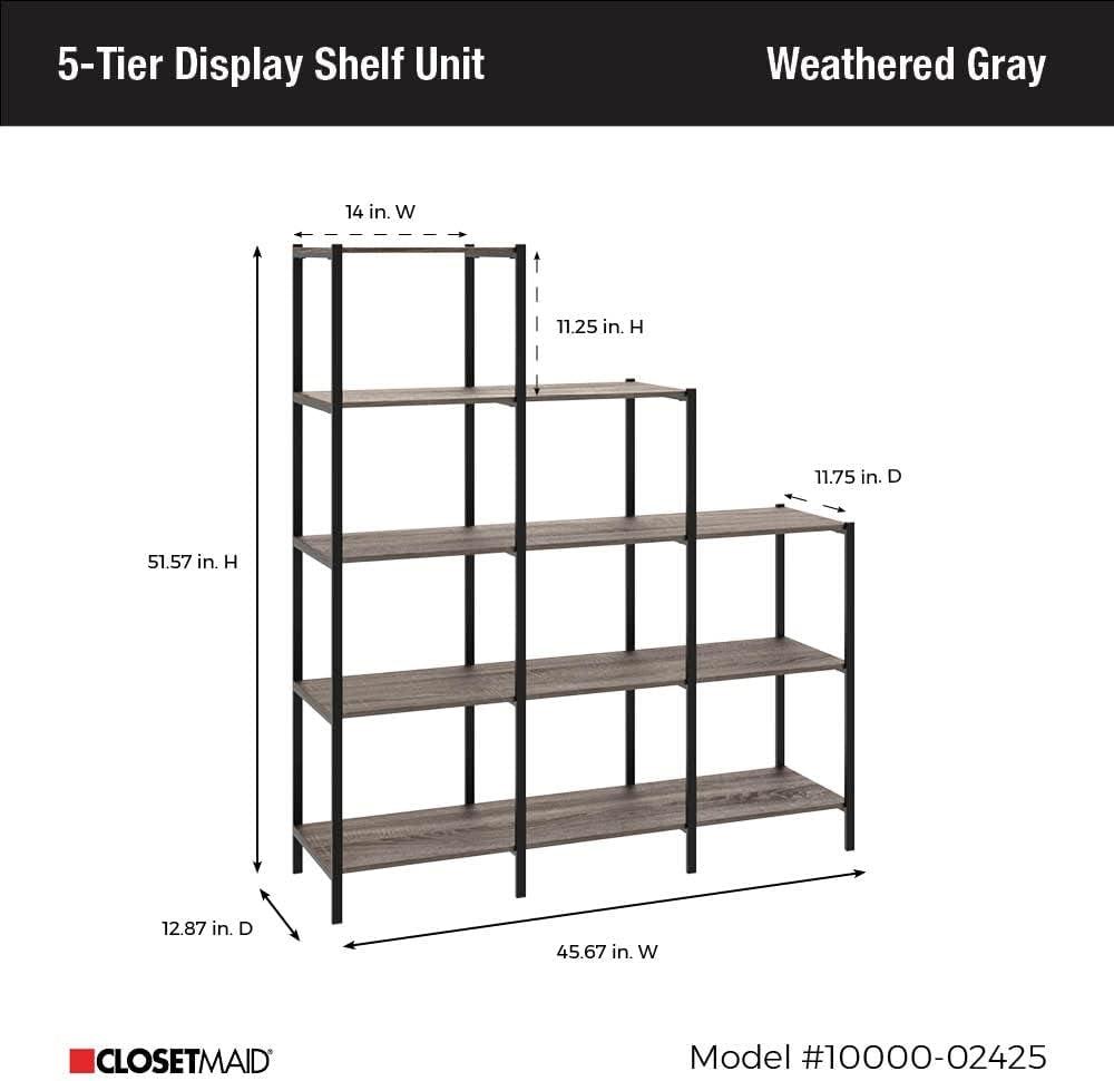 Weathered Gray 5-Tier Ladder Bookcase with Black Metal Frame