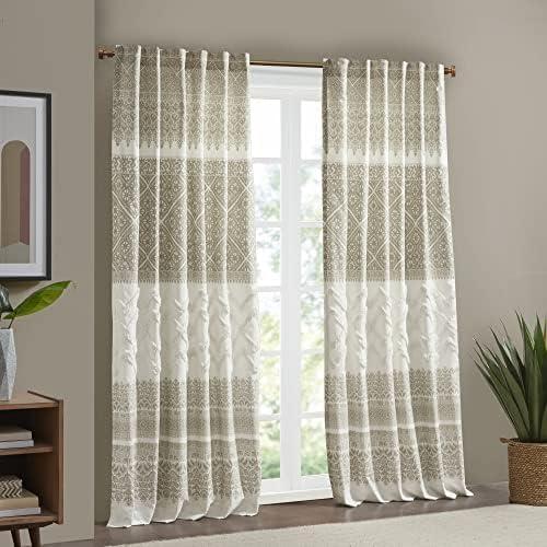 84"x50" Mila Cotton Printed Room Darkening Window Curtain Panel with Chenille detail and Lining