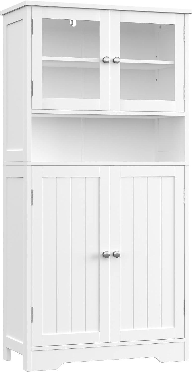 White MDF Bathroom Cabinet with Adjustable Shelving and Glass Doors