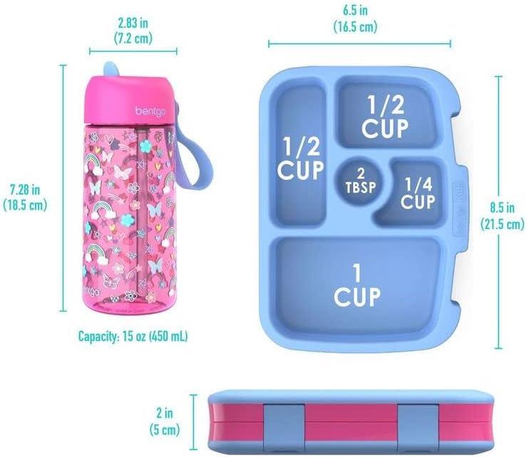 Bentgo Kids Prints Girls Rainbows Leak-Proof Plastic Reusable Lunch Box & Water Bottle Set 2 Count