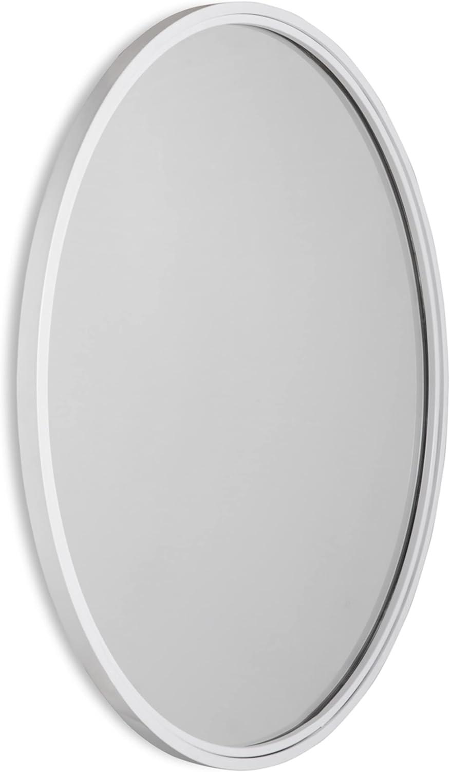 32" White Round Contemporary Metal Wall Mirror