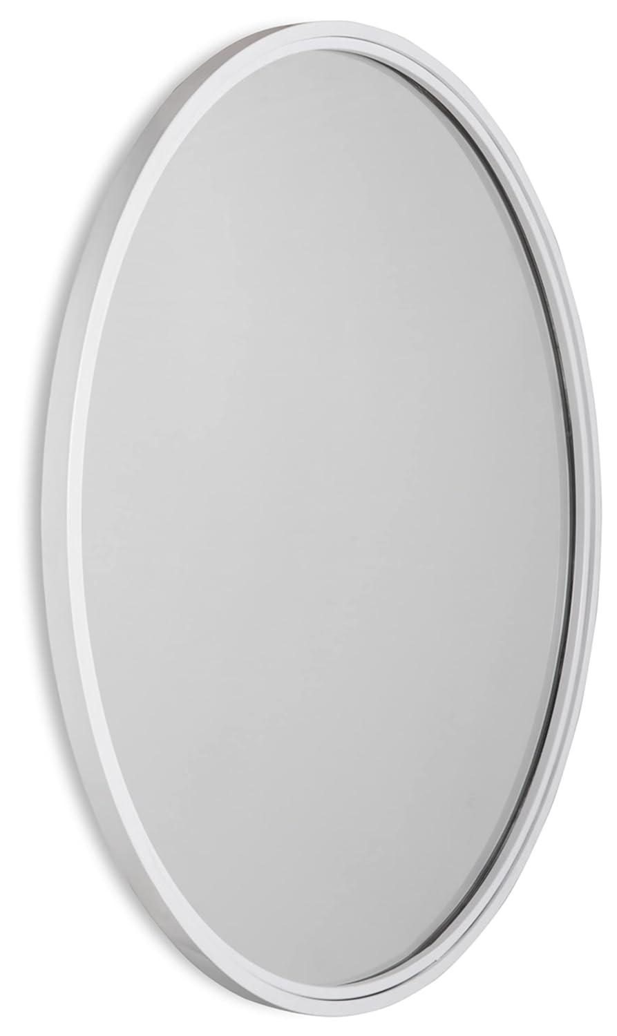 32" White Round Contemporary Metal Wall Mirror
