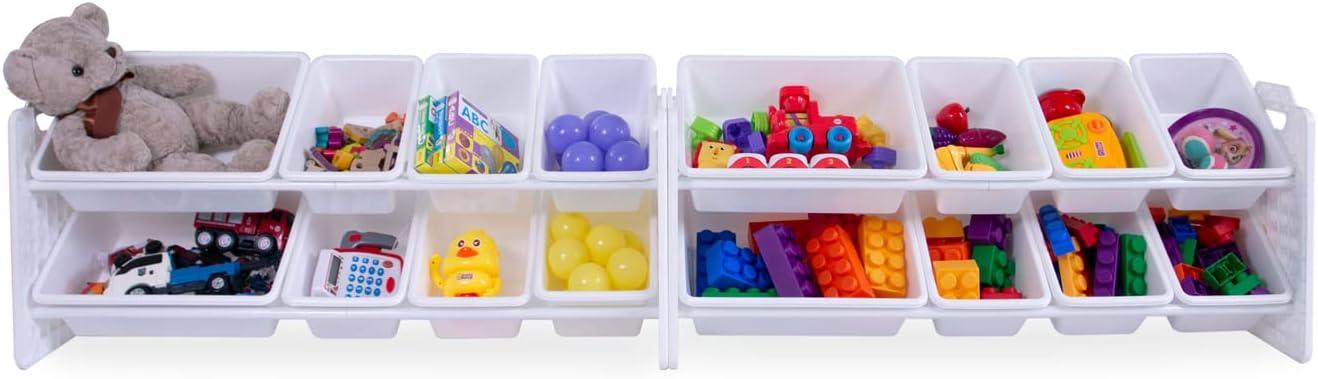 UNiPLAY Toy Organizer With 16 Removable Storage Bins and Block Play Panel, Multi-Size Bin Organizer