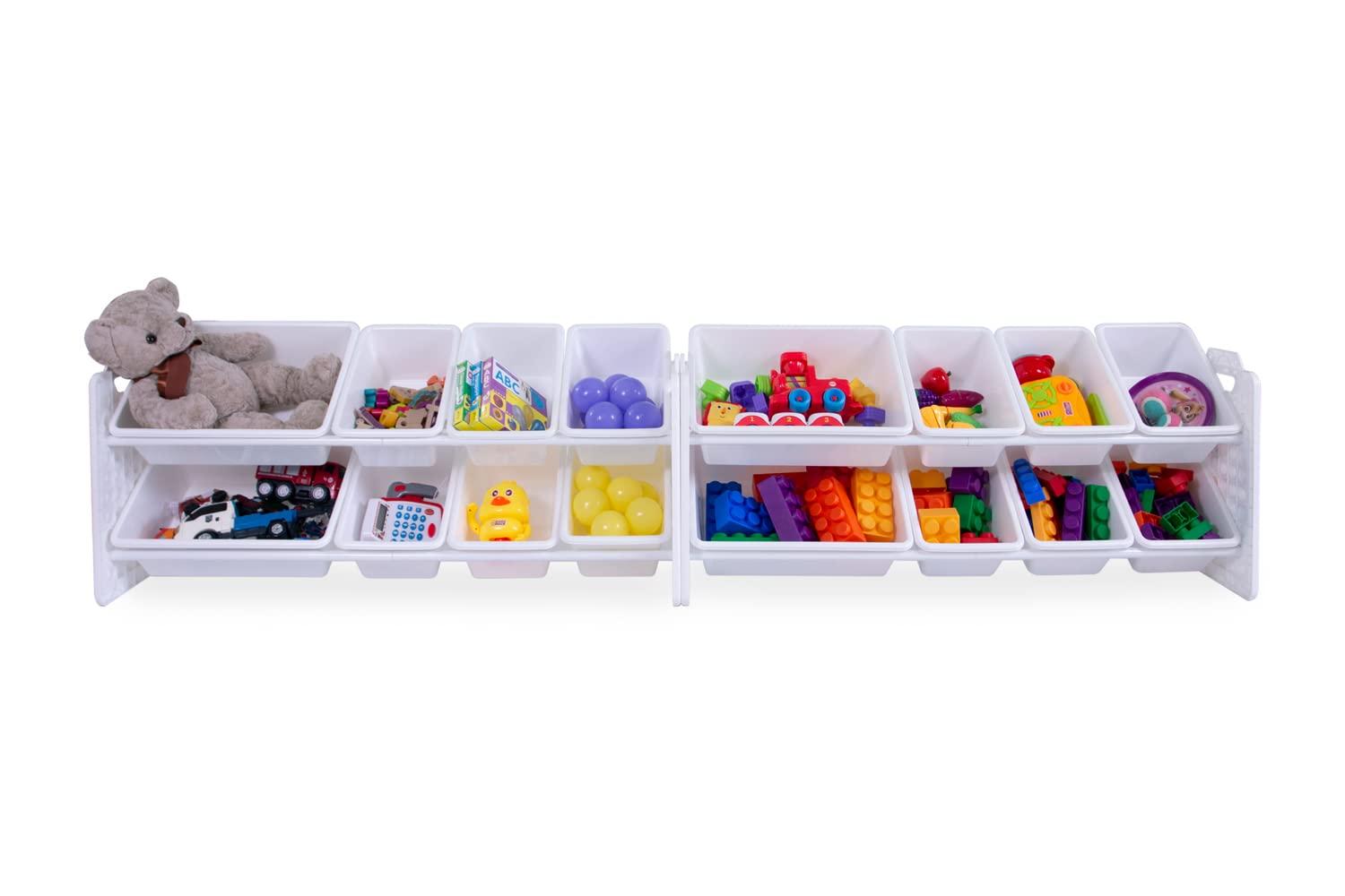 UNiPLAY Toy Organizer With 16 Removable Storage Bins, Multi-Bin Organizer for Books, Building Blocks, School Materials, Toys with Baseplate Board Frame (Primary)