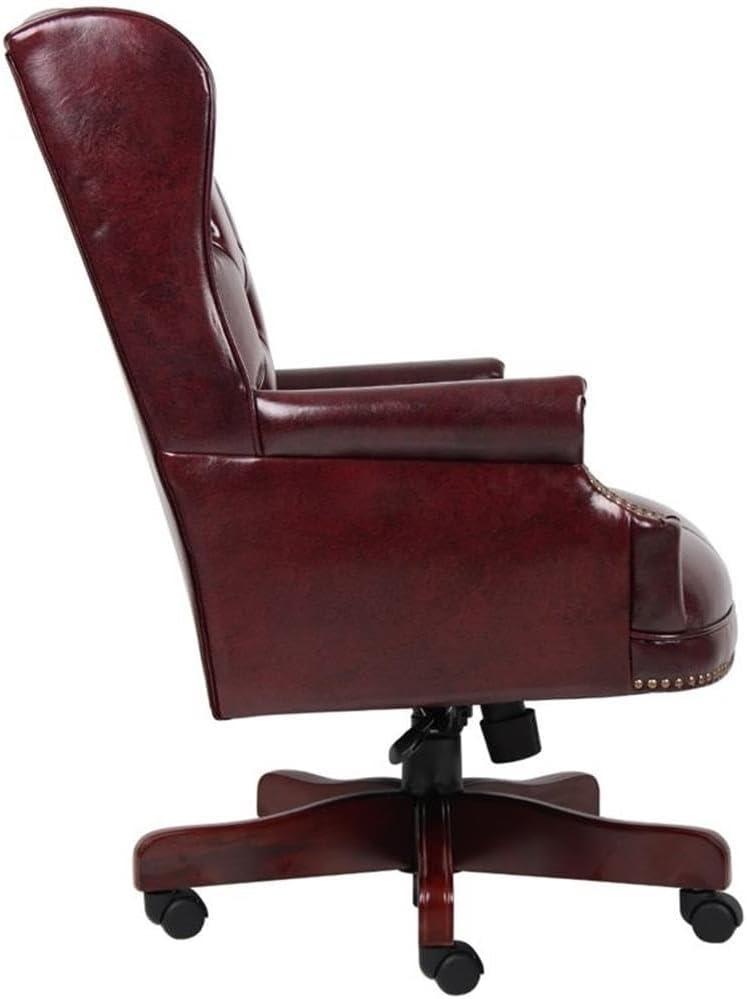 Red High Back Faux Leather Executive Chair with Mahogany Finish