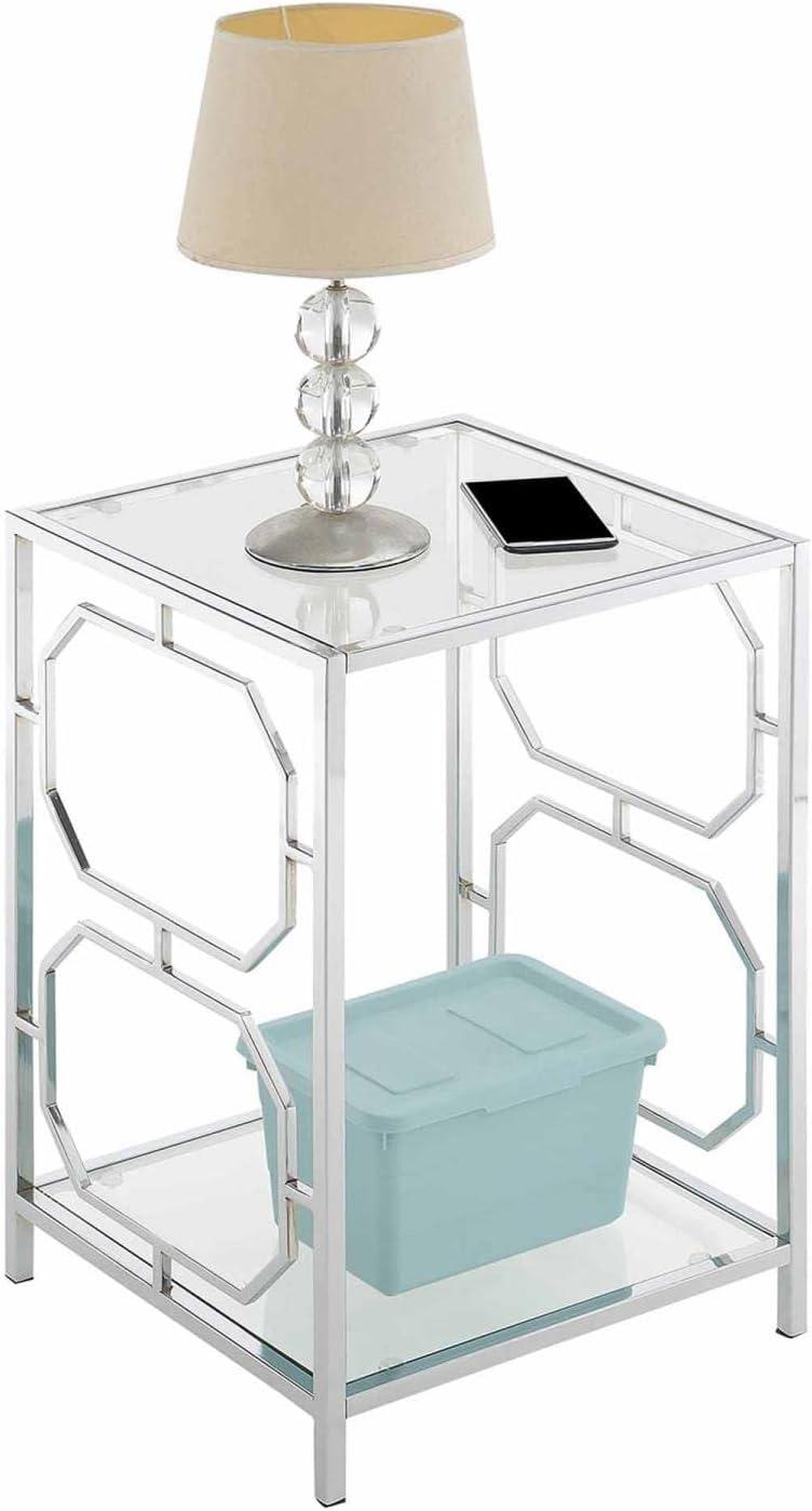 Convenience Concepts Omega Chrome End Table in Clear Glass with Chrome Frame