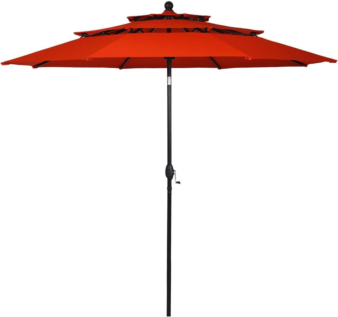 10' Orange Polyester Octagonal Patio Umbrella with Crank Lift