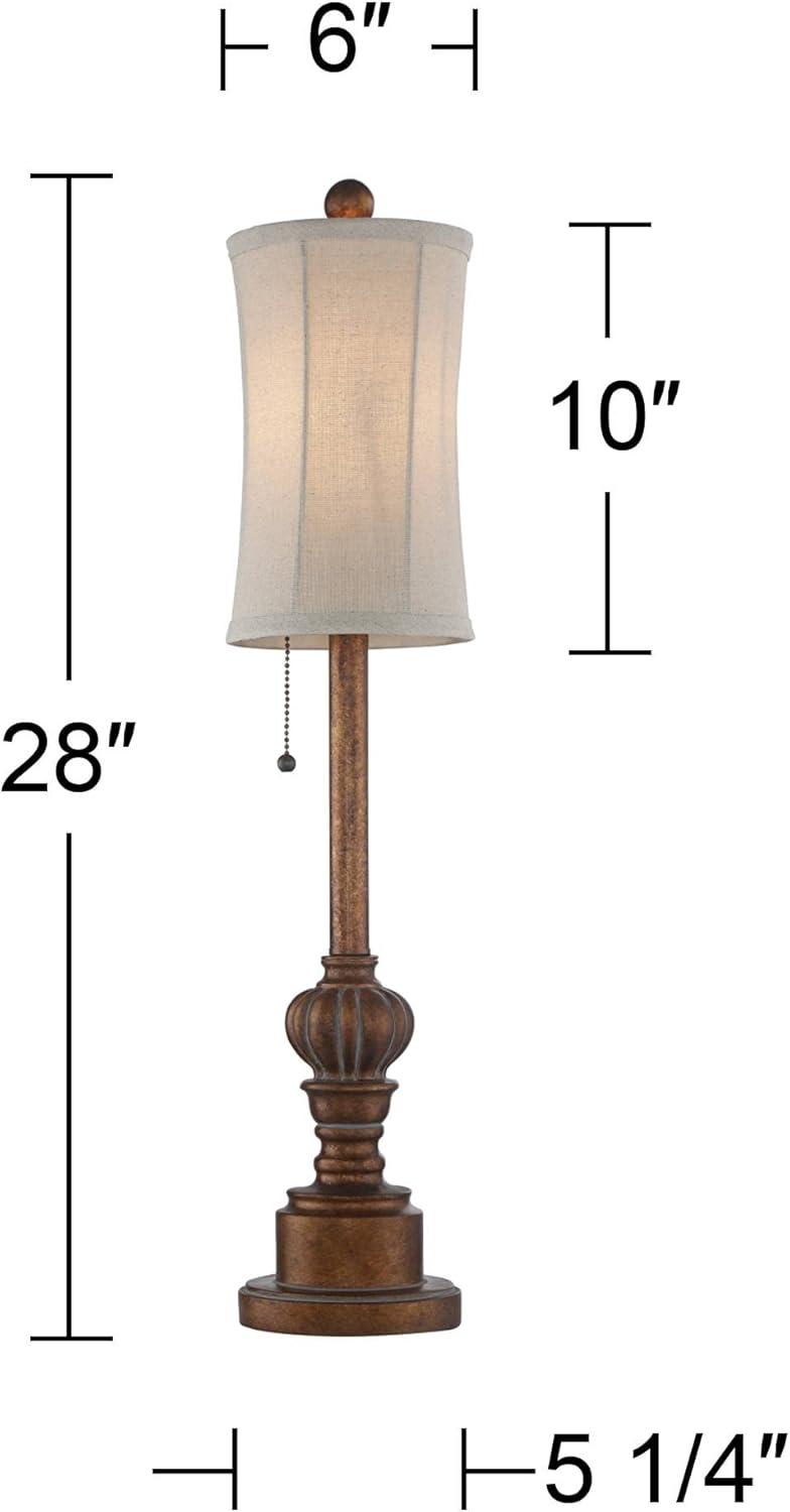 Regency Hill Traditional Buffet Table Lamps 28" Tall Set of 2 Warm Brown Wood Tone Fabric Drum Shade for Dining Room