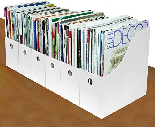 Evelots 6 Pack Magazine File Holder Organizer-4 Inch Wide-White-With Labels