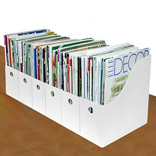 Evelots Magazine File Holder -Set of 6 White - Office Desk Organizer - Sturdy Cardboard - New Upgraded Double Front Panel -4" Wide-Easy Assemble