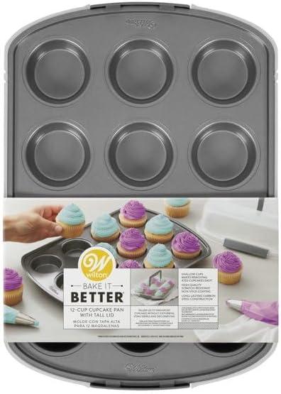 Wilton 12-Cup Non-Stick Carbon Steel Cupcake Pan with Lid