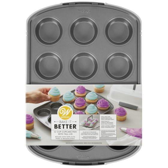 Wilton Bake It Better Non-Stick Cupcake Pan with Tall Lid, 12-Cup