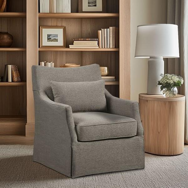 Martha Stewart London Skirted Swivel Chair Tan: Upholstered Polyester, No Assembly Required