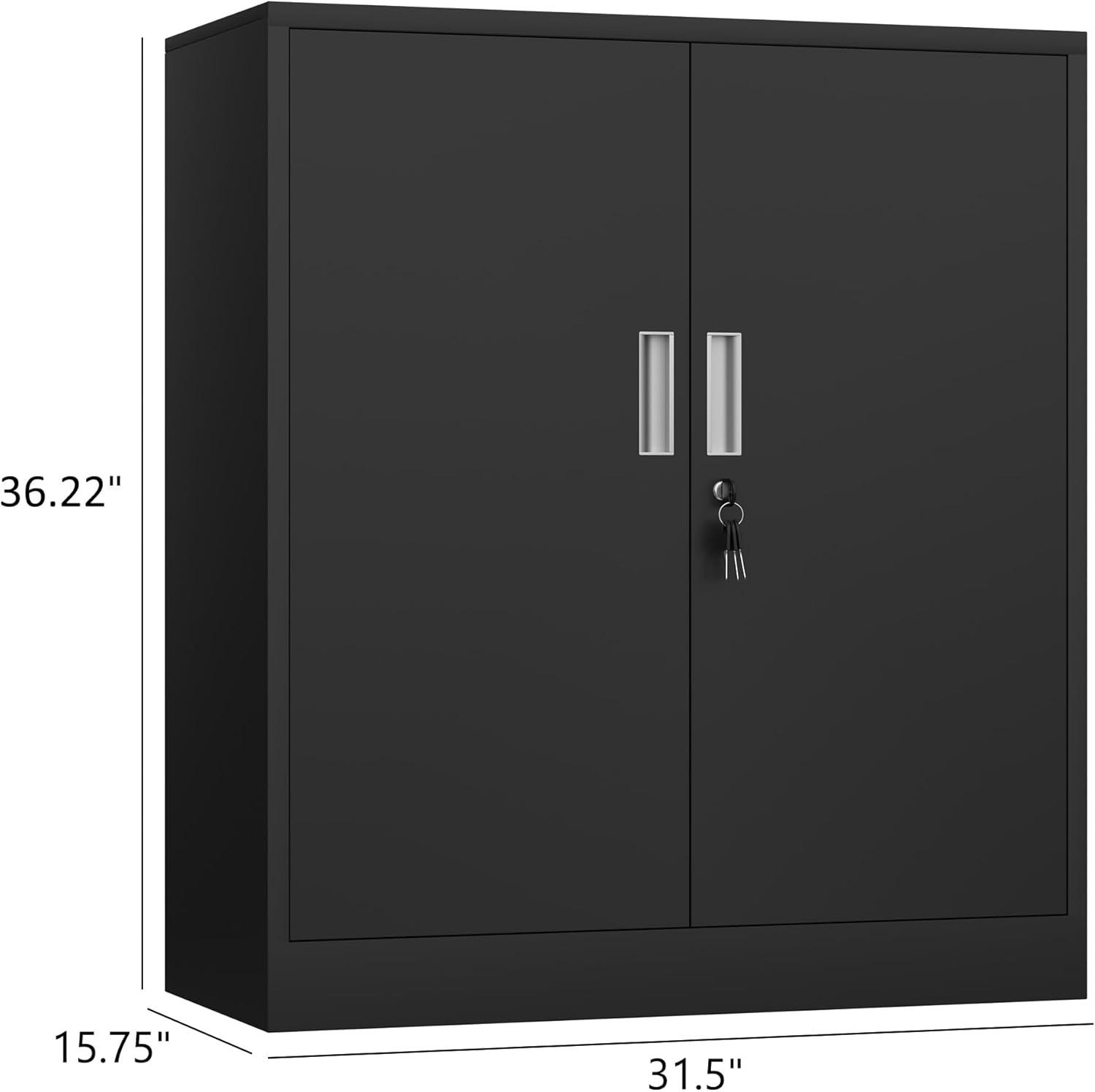 Metal Storage Cabinets with Shelves and Doors, Steel Locking Storage Cabinet for Home Office, Garage, Utility Room and Basement, 36.2" H x 31.5" W x 15.7" D (Black)