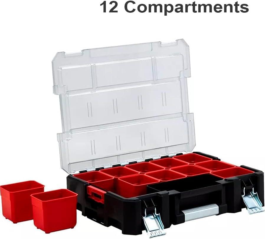 Deep Tray Organizer Box – Heavy-Duty Tool Storage Case with 15 Removable Cups – Hardware, Plumbing, Electrical Connector Container for Garage, Jobsite, or Workshop